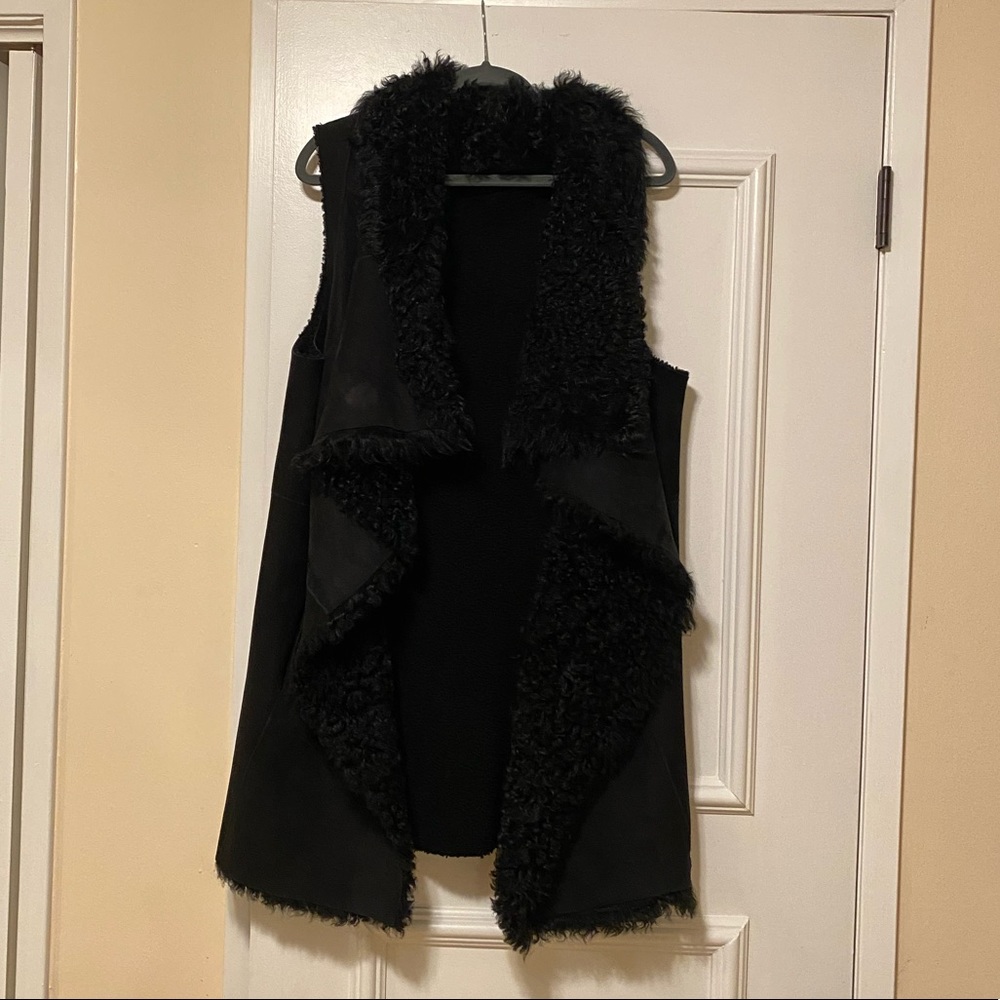 DKNY Draped Shearling Black Vest